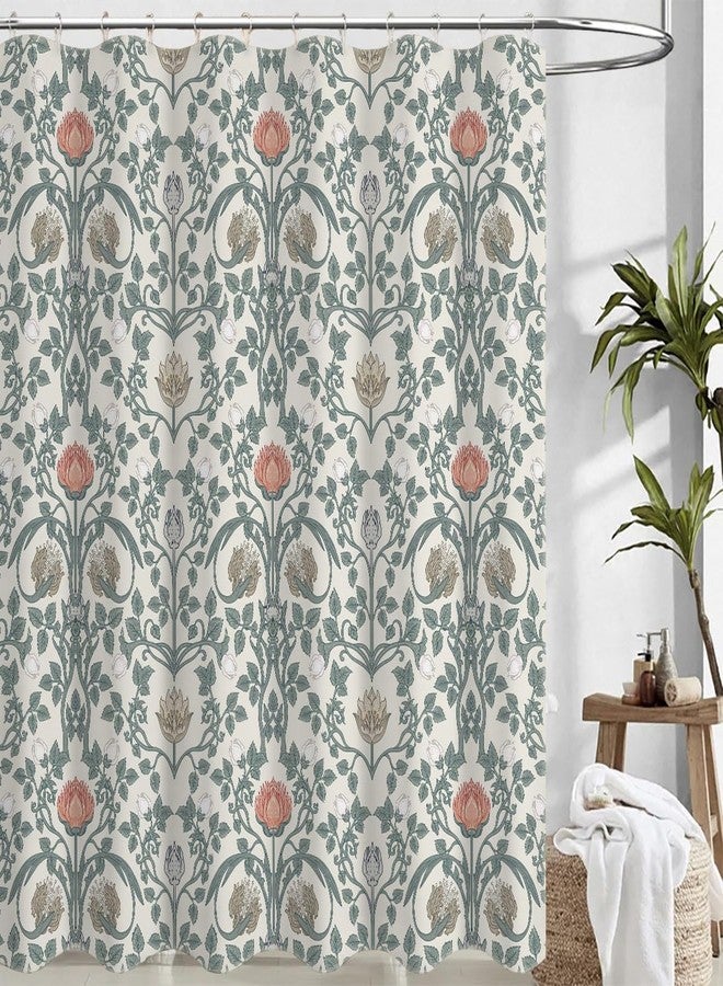 De-Mediocre Damask Floral Shower Curtain Sets,Rustic Vintage Flower Bath Curtain for Bathroom,Mid Century Stylish Waterproof Fabric Polyester Curtain with 12 Hooks, 72 x 72 Inches - Image 3
