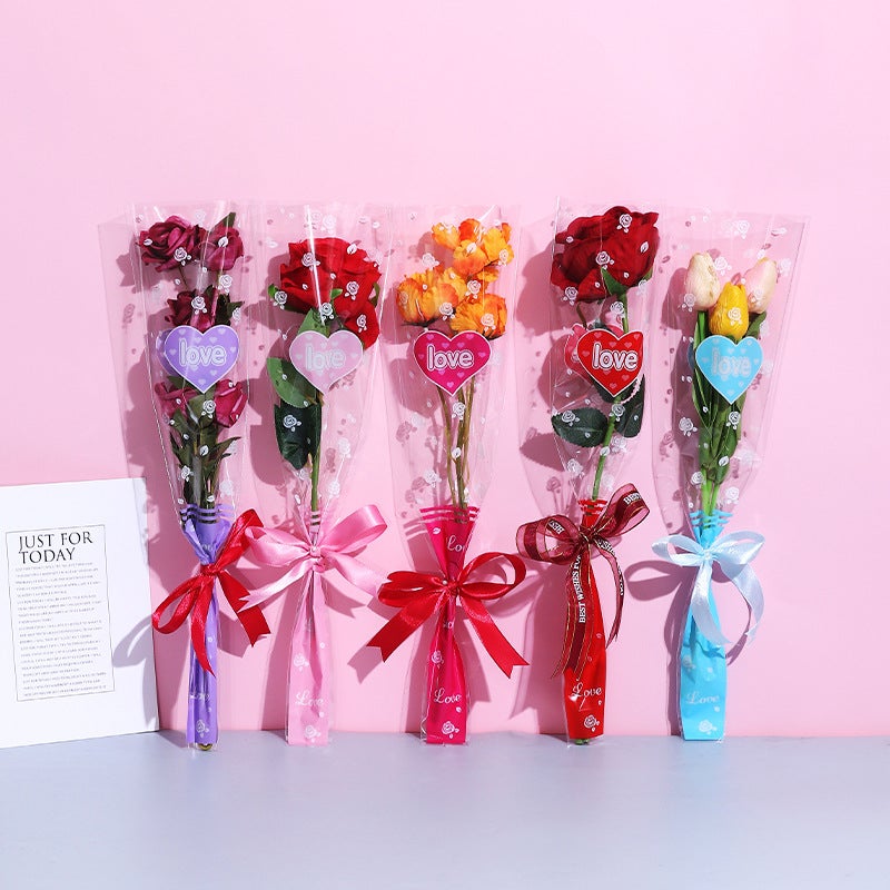 Kuntai Fresh Flowers Single Bouquet Packaging Rose Packaging Materials Heart-Shaped Trapezoidal Bag Flower Shop Paper Bag Florals - Image 4