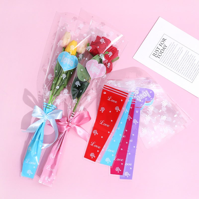 Kuntai Fresh Flowers Single Bouquet Packaging Rose Packaging Materials Heart-Shaped Trapezoidal Bag Flower Shop Paper Bag Florals - Image 5