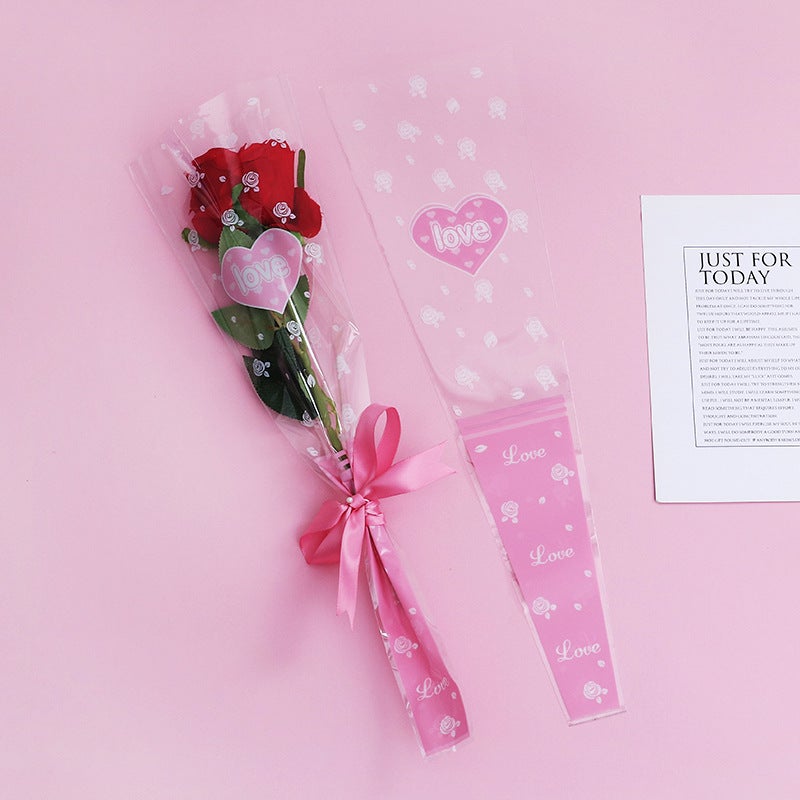 Kuntai Fresh Flowers Single Bouquet Packaging Rose Packaging Materials Heart-Shaped Trapezoidal Bag Flower Shop Paper Bag Florals - Image 1