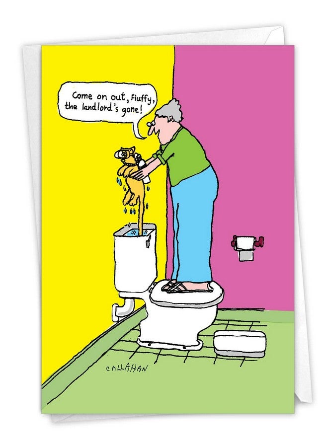 NobleWorks - 1 Funny Cartoon Card for Birthdays - Humor Bday Comic, Notecard with Envelope - Hiding Cat C6189BDG - Image 1