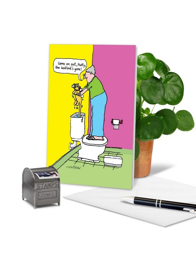 NobleWorks - 1 Funny Cartoon Card for Birthdays - Humor Bday Comic, Notecard with Envelope - Hiding Cat C6189BDG - Image 3