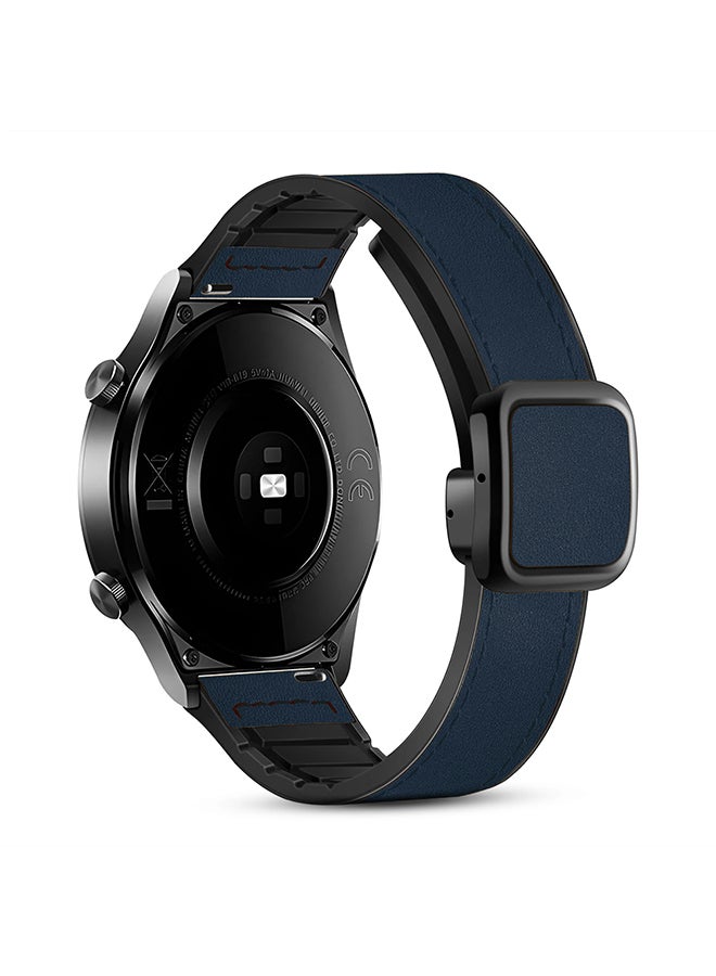 O Ozone Leather Silicone Watch Band for Samsung Galaxy Watch Ultra LTE 47mm /Galaxy Watch 3 45mm 22mm Replacement Strap with D-Buckle Wristband- Midnight Blue - Image 1