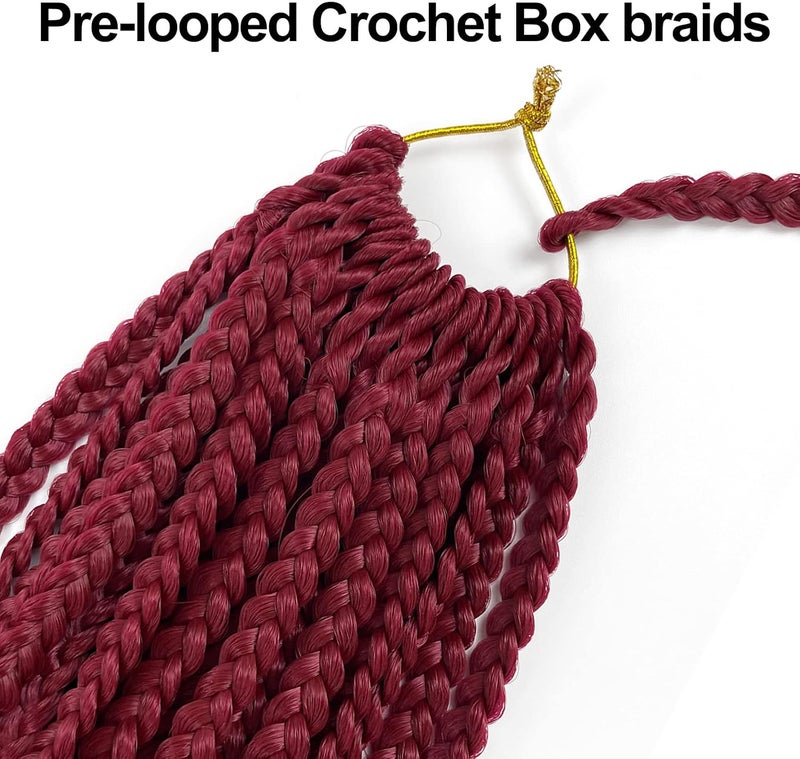 Chicmoi Box Braid Crochet Hair 20 Inch Burgundy Crochet Box Braids BUG Pre Looped Goddess Box Braids Crochet Hair 6 Packs Medium Size Burgundy Red Crochet Braids for Black Women(20in box braids 6 packs, BUG) - Image 3