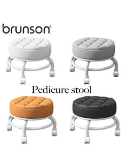 brunson Modern Rotating Backrest Stool with Quiet Wheels - Faux Leather & Cotton, Perfect for Living Room or Entryway  - Image 2