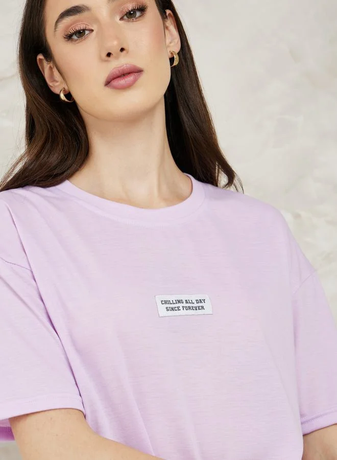 Styli Drop Shoulder Patch Detail T-Shirt & Shorts Set