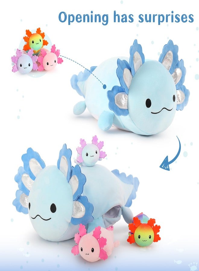 MaoGoLan Giant Axolotl Plush with 3 Baby Axolotl Inside - 23.5" Soft Stuffed Animal Throw Pillow - Blue - Image 2