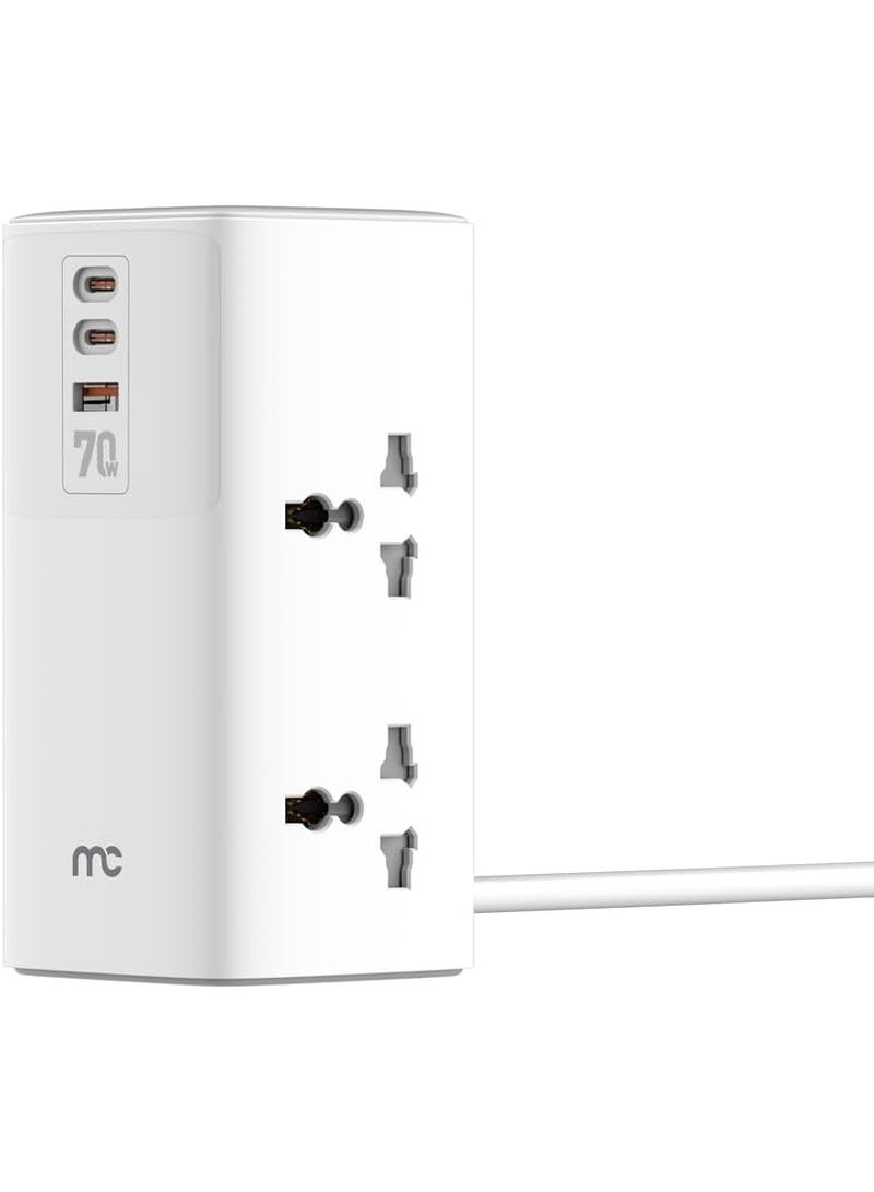 MYCANDY PS-D100 Power Socket – 70W | Fast Charging | Multi-Port Extension | Type-C & USB-A Output | White - Image 1