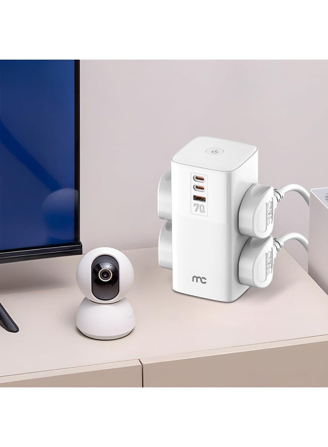 MYCANDY PS-D100 Power Socket – 70W | Fast Charging | Multi-Port Extension | Type-C & USB-A Output | White - Image 4