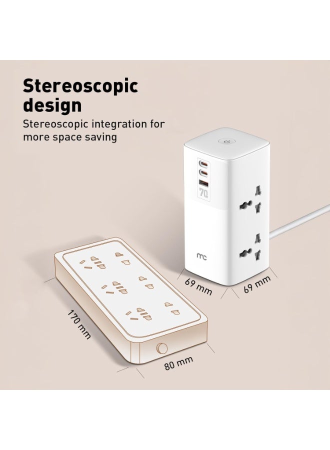 MYCANDY PS-D100 Power Socket – 70W | Fast Charging | Multi-Port Extension | Type-C & USB-A Output | White - Image 5