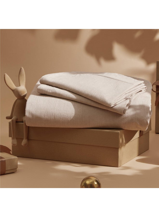 Bedsure Bedsure 100% Washed Cotton Duvet Cover Queen - Warm Sand Minimalist Duvet Cover Set Linen Like - 3 Pieces Plain Simple Cotton Duvet Cover Set with 2 Pillow Shams (Warm Sand, Queen, 90"x90")  - Image 3