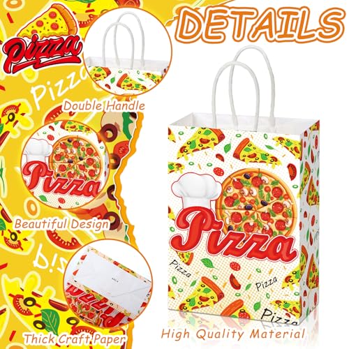 Sinload 24 Pcs Pizza Party Favors Paper Gift Bags with Handle Decorations Pizza Candy Goodie Treat Bags Large Birthday Party Supplies for Baby Shower, 6 Styles - Image 5