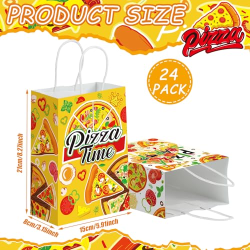 Sinload 24 Pcs Pizza Party Favors Paper Gift Bags with Handle Decorations Pizza Candy Goodie Treat Bags Large Birthday Party Supplies for Baby Shower, 6 Styles - Image 2