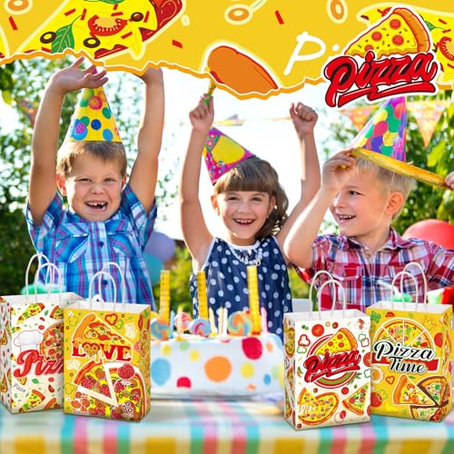 Sinload 24 Pcs Pizza Party Favors Paper Gift Bags with Handle Decorations Pizza Candy Goodie Treat Bags Large Birthday Party Supplies for Baby Shower, 6 Styles - Image 4