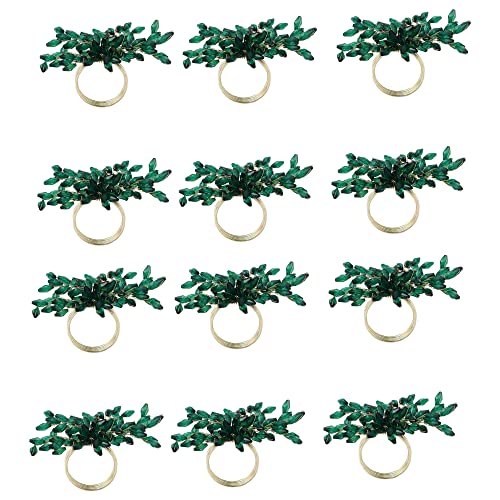 ITOS365 Napkin Rings Set of 12 for Dining Table Decoration Parties Everyday Metal Napkin Holder Leaf Dark Green (Pack of 12) - Image 2
