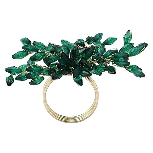 ITOS365 Napkin Rings Set of 12 for Dining Table Decoration Parties Everyday Metal Napkin Holder Leaf Dark Green (Pack of 12) - Image 1