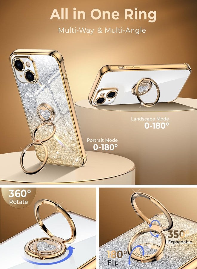 XYZ جراب XYZ لهاتف iPhone 15 مع حامل، جراب هاتف مع مسند حلقي مزدوج، جراب واقٍ فاخر على شكل قلب لطيف للنساء والفتيات لهاتف iPhone 15 مقاس 6.1 بوصة، ذهبي - Image 3