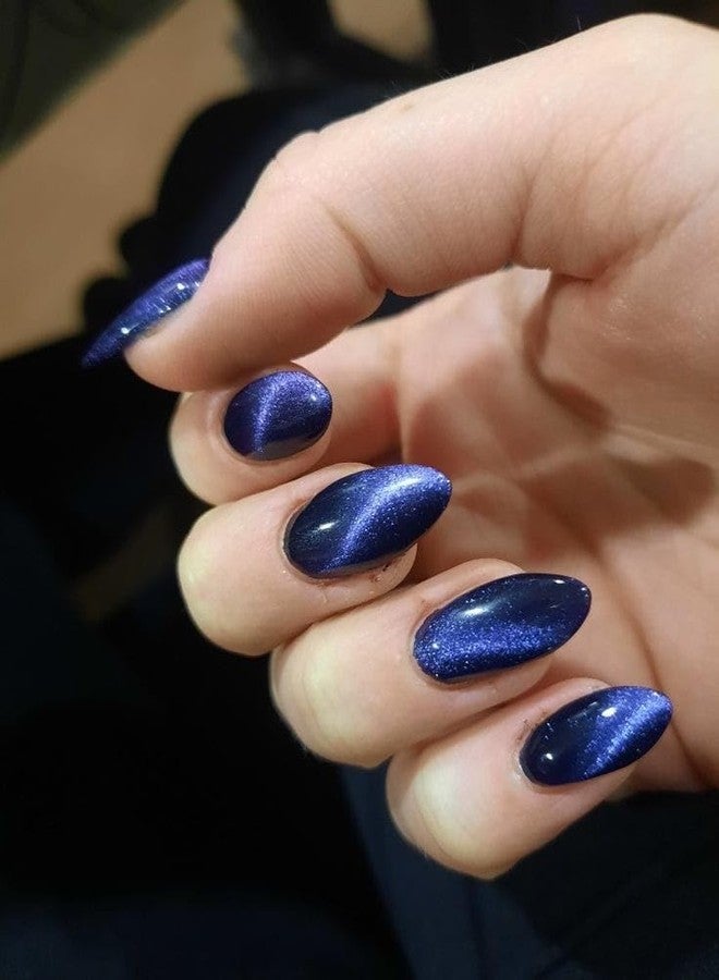 Sparkling Nailon Cat Eye Blue Press On Nails for Women | Designer Artificial Nail Extensions | Reusable Stick On Nails | Long Lasting Nails | Easy To Use Nail Tips | Manicure Kit | Pack of 14 (Stiletto) - Image 2