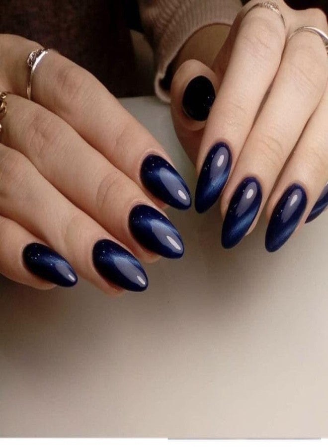 Sparkling Nailon Cat Eye Blue Press On Nails for Women | Designer Artificial Nail Extensions | Reusable Stick On Nails | Long Lasting Nails | Easy To Use Nail Tips | Manicure Kit | Pack of 14 (Stiletto) - Image 1