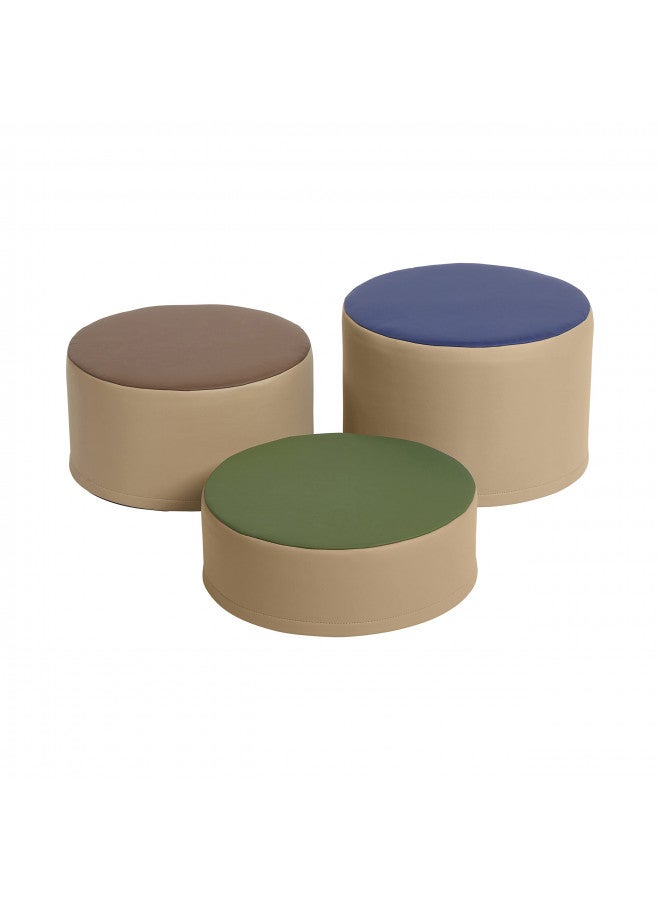 ECR4Kids ECR4Kids SoftZone Colorful Stump Stool Set, Flexible Seating, Earthtone, 3-Piece  - Image 1