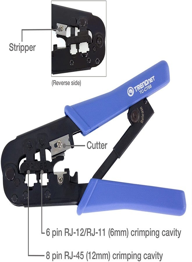 TRENDnet Crimping Tool, Crimp, Cut, And Strip Tool, For Any Ethernet or Telephone Cable, Built-In Cutter And Stripper, 8P-RJ-45 And 6P-RJ-12, RJ-11, All Steel Construction, Black, TC-CT68 - Image 3