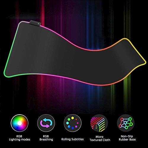 Offbeat - RGB Gaming Mouse Pad, Non-Slip Rubber Base, Soft Glowing 14 LED Modes | 2 Brightness Mode | Large Extended Gaming Desk Keyboard Pad Mat (800 x 300 x 4 MM) XXL - Image 3