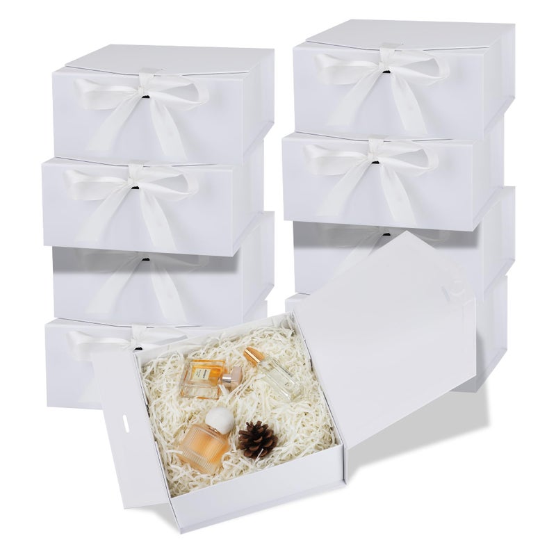 OEMVALATY 8-Pack Gift Boxes,12x8x4.5 Inch Magnetic Gift Boxes with Lids for Presents,White with Ribbon, Bridesmaid Proposal Box for Wedding, Storage, Birthday - Image 1