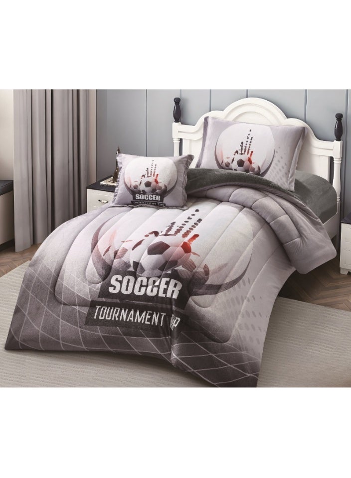 SMART HOME Luxury double-sided winter baby bed sheet (soft velvet side + warm fur side) - complete football-inspired bedding set with beautiful patterns - 4-piece sleeping set (bed sheet + mattress protector + pillowcase + square pillowcase) Bed sheet size 170x230 cm - Image 1