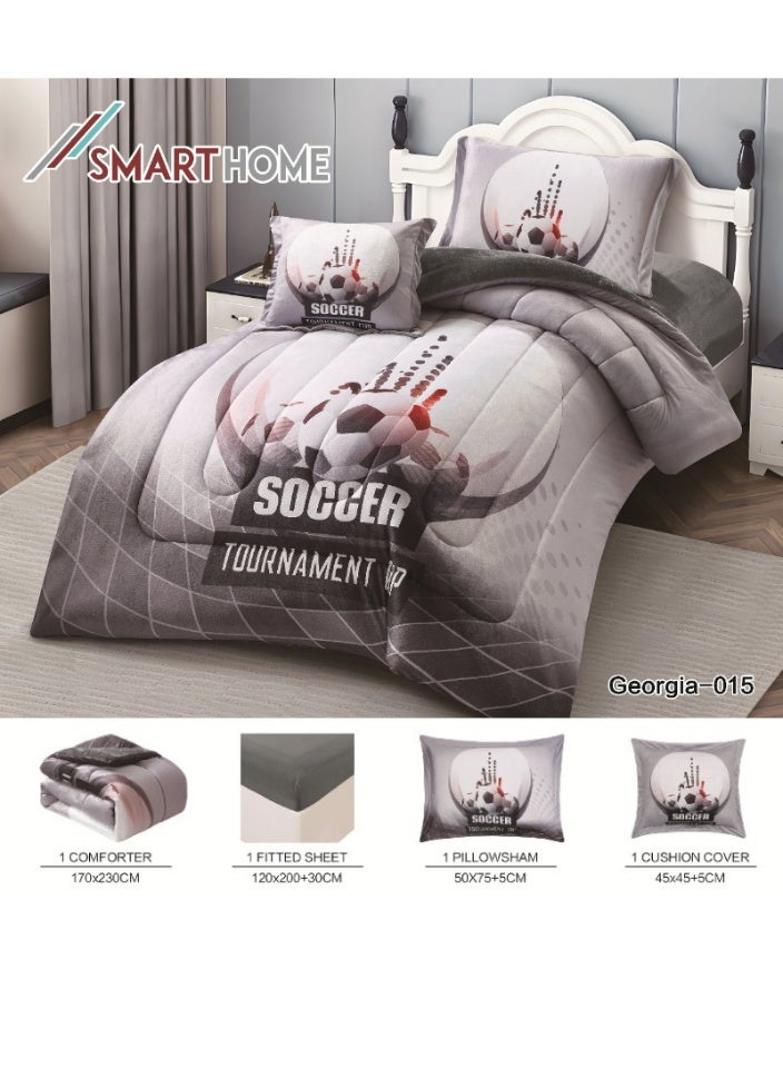 SMART HOME Luxury double-sided winter baby bed sheet (soft velvet side + warm fur side) - complete football-inspired bedding set with beautiful patterns - 4-piece sleeping set (bed sheet + mattress protector + pillowcase + square pillowcase) Bed sheet size 170x230 cm - Image 3