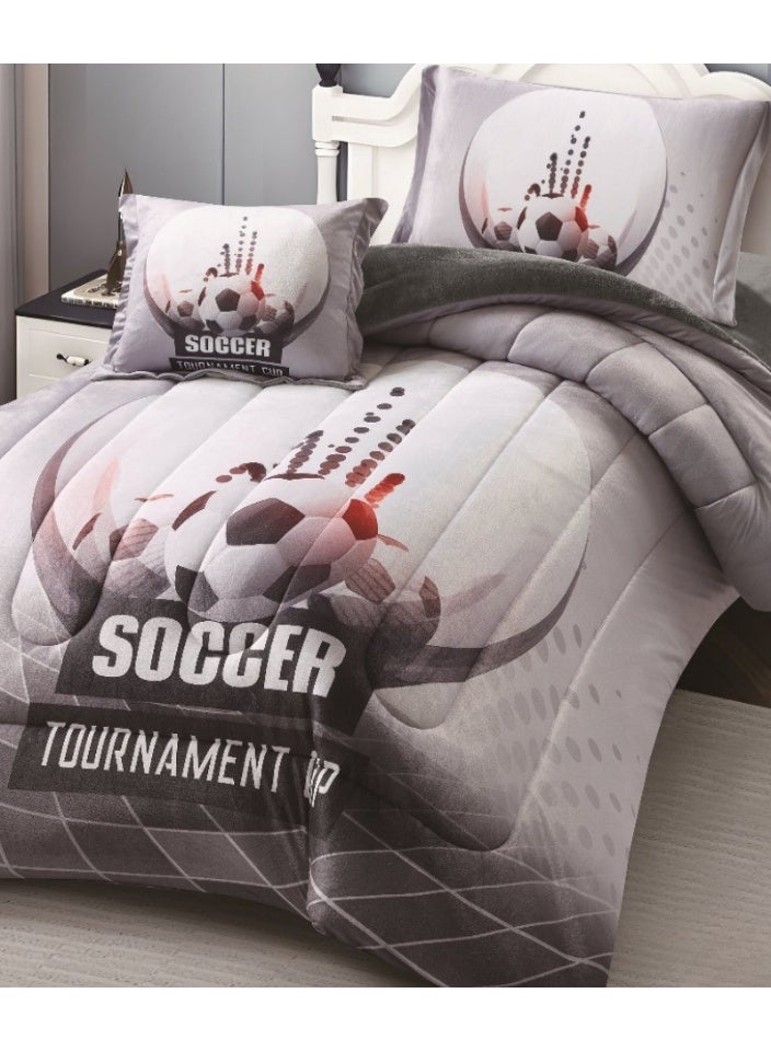 SMART HOME Luxury double-sided winter baby bed sheet (soft velvet side + warm fur side) - complete football-inspired bedding set with beautiful patterns - 4-piece sleeping set (bed sheet + mattress protector + pillowcase + square pillowcase) Bed sheet size 170x230 cm - Image 2