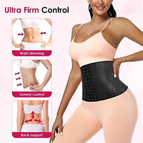 Atbuty Short Torso Waist Trainers Cincher Corset Underbust Body Shaper Latex Sport Girdle (Black (9'' Short Torso, 25 Steel Bones), 3XS) - Image 5