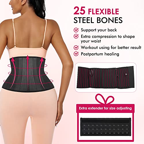 Atbuty Short Torso Waist Trainers Cincher Corset Underbust Body Shaper Latex Sport Girdle (Black (9'' Short Torso, 25 Steel Bones), 3XS) - Image 4