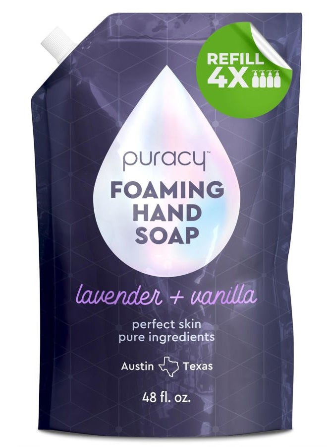 puracy Foaming Hand Soap Refill - Plant-Powered Natural Hand Soap As Seen on TikTok, Non-Toxic, Sulfate-Free Liquid Soap, Moisturizing Foam Handwash Liquid (Lavender & Vanilla, 48 fl oz) - Image 1