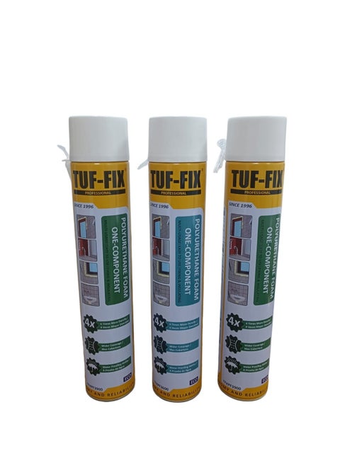 3 pack of Gaps & Cracks Fill Spray Foam Sealant Polyurethane Expanding Foam Insulation, 750ML , Tuf-Fix