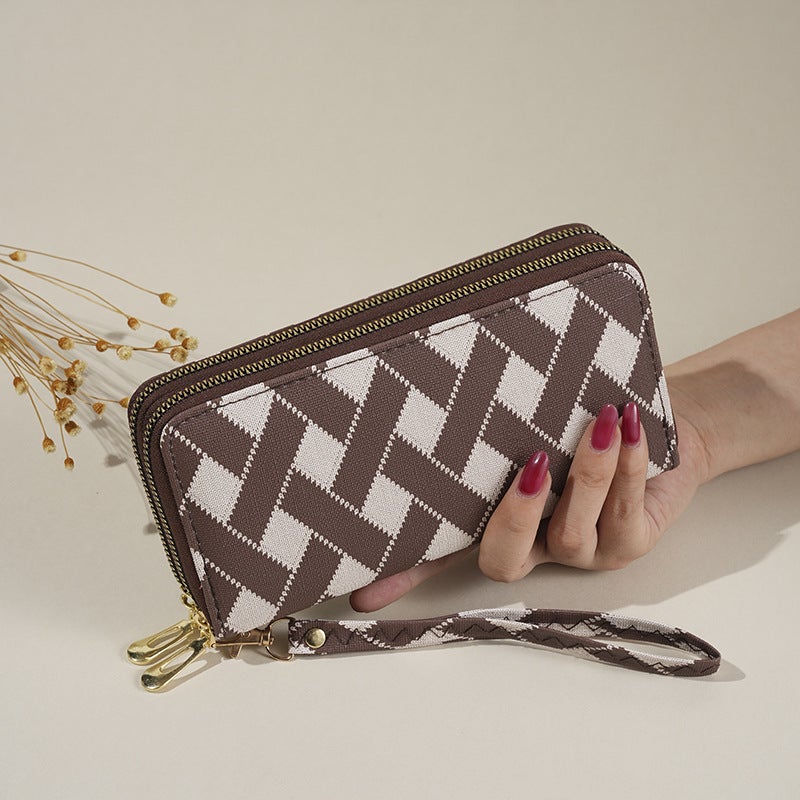 Wallet Women'S Korean Style Fashion Stripesd Double Zipper Large Capacity Mobile Phone Bag Multi-Card Slot Coin Clutch Bag - Image 1
