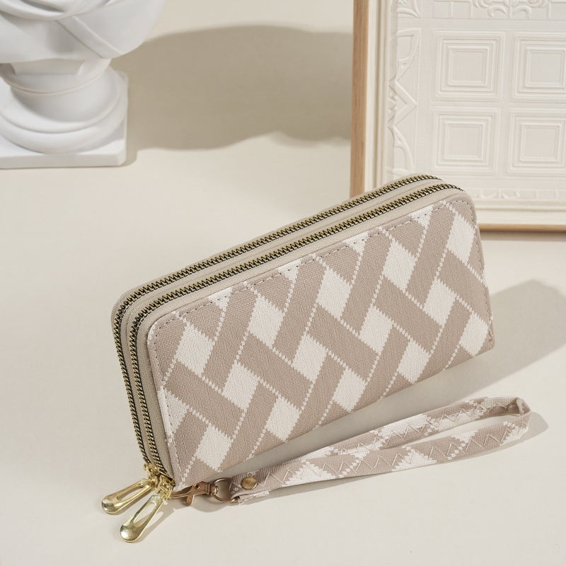 Wallet Women'S Korean Style Fashion Stripesd Double Zipper Large Capacity Mobile Phone Bag Multi-Card Slot Coin Clutch Bag - Image 4