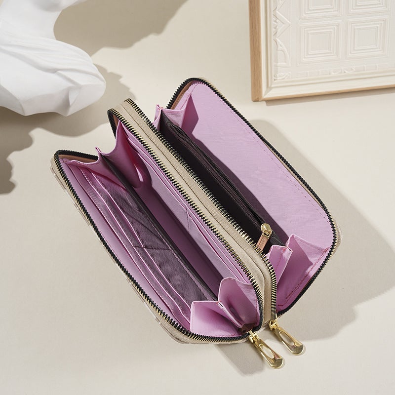 Wallet Women'S Korean Style Fashion Stripesd Double Zipper Large Capacity Mobile Phone Bag Multi-Card Slot Coin Clutch Bag - Image 5