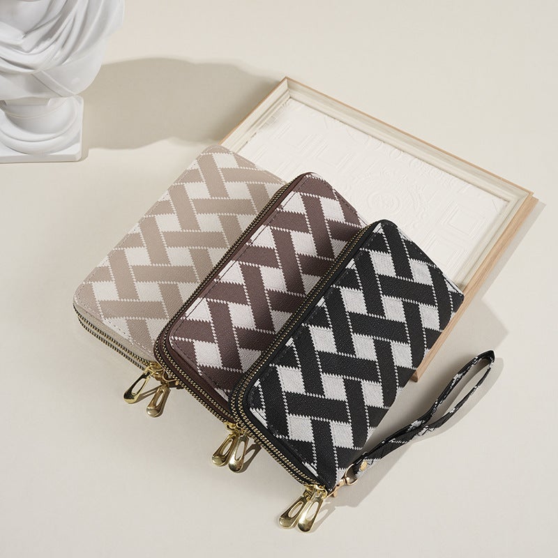 Wallet Women'S Korean Style Fashion Stripesd Double Zipper Large Capacity Mobile Phone Bag Multi-Card Slot Coin Clutch Bag - Image 2