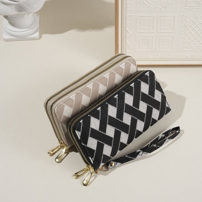 Wallet Women'S Korean Style Fashion Stripesd Double Zipper Large Capacity Mobile Phone Bag Multi-Card Slot Coin Clutch Bag - Image 3
