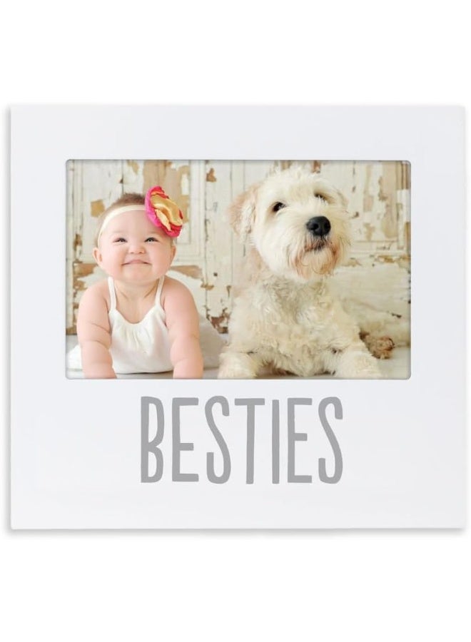 Pearhead Bestie and Baby Frame, Baby and Pet Keepsake Frame, 4" x 6" Photo Insert, Tabletop And Wall Mount Picture Frame, White - Image 1