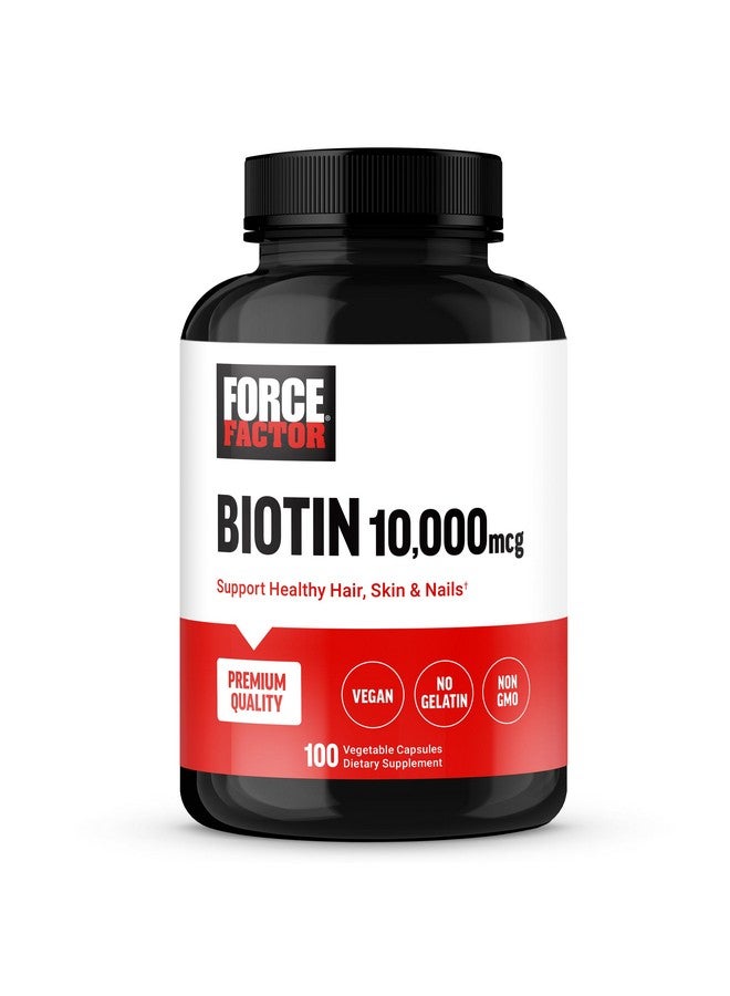 FORCE FACTOR Biotin 10000mcg, Biotin Supplement for Healthier Hair, Skin, and Nails, Hair Growth Supplement with Biotin Vitamins, Vegan Biotin, Non-GMO, 100 Vegetable Capsules - Image 1