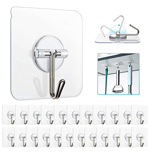 ZNBEN Adhesive Hooks Removable Wall Hook 13 LB Ceiling Hooks Transparent Seamless Waterproof and Oil Proof for Cabinet Kitchen Bathroom Ceiling Office Window 24 Pack