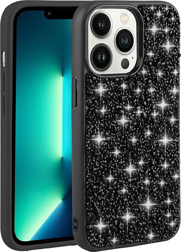 BLS Store iPhone 13 Pro - Compatible Shiny Stone Design Linea Cover-Black 