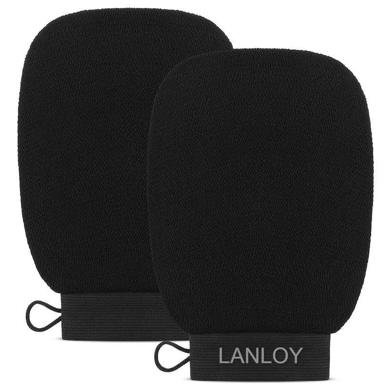LANLOY 2pcs Exfoliating Gloves, Exfoliating Body Scrubber for Bath Shower Exfoliation, Body Scrub Exfoliator Loofah Sponge for Dead Skin Remover, Korean Exfoliating Mitt Black - Image 1