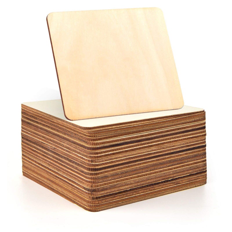 Coopay 40 PCS 6 inches Unfinished Wood Squares Natural Wood Slices Wooden Square Cutouts for Painting Writing Carving DIY Supplies and Home Decorations