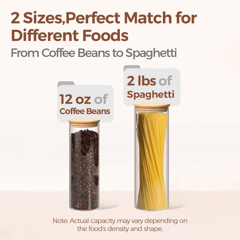 ComSaf Glass Food Storage Jars Set of 6, Tall Glass Storage Containers with Lids, Spaghetti Jar, Canisters Set for the kitchen, Pasta, Flour, Nuts, Oat, Coffee and Sugar Container, Pantry Organization - Image 3