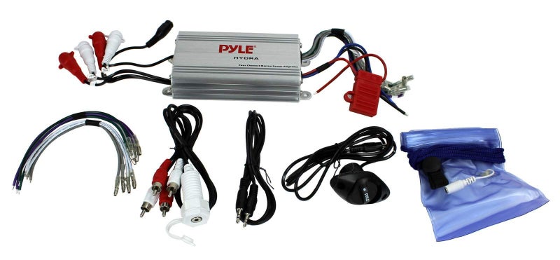 Pyle 400W 4-Channel Hydra Marine Micro Amplifier - Waterproof - RCA Input - 3.5mm Jack - MP3 - Soft Turn On/Off - Volume Gain Level Remote Control - Power Protection - PLMRMP3A - Image 1