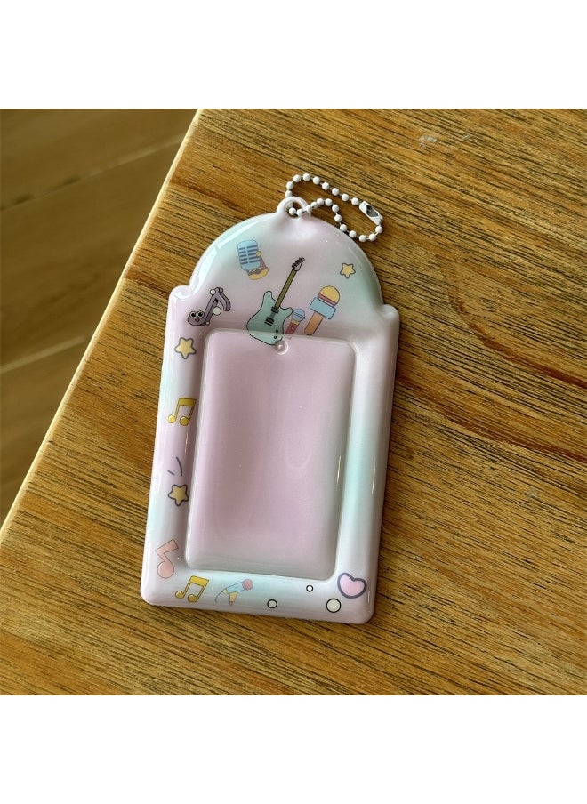 NIBEMINENT 1 - Piece Pink Strawberry Cake Guitar Kpop Photo Card Holder Pendant Key Chain ID Badge Holder ID Card Holder Photo Card Protector for School ID Office ID Access Card for Women Girls  - Image 1