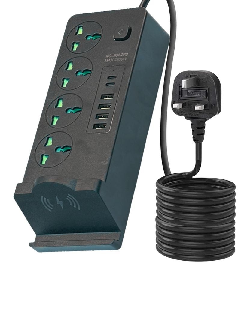 ALNAJM Lighting Power Strip with USB C, 4 Universal Outlets, 4 USB, 2 USB-C, 1 Magnetic Charger, 3M Extension Cord, Anti-Static & Anti-Flaming 850°C, Child Safety Door, Smart Chip Surge Protector  - Image 1