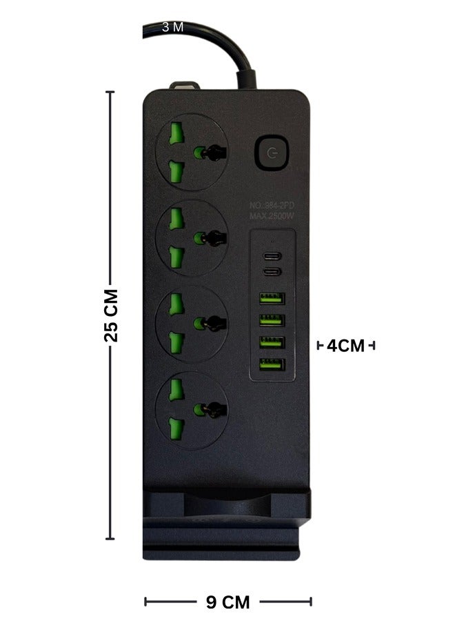 ALNAJM Lighting Power Strip with USB C, 4 Universal Outlets, 4 USB, 2 USB-C, 1 Magnetic Charger, 3M Extension Cord, Anti-Static & Anti-Flaming 850°C, Child Safety Door, Smart Chip Surge Protector  - Image 4